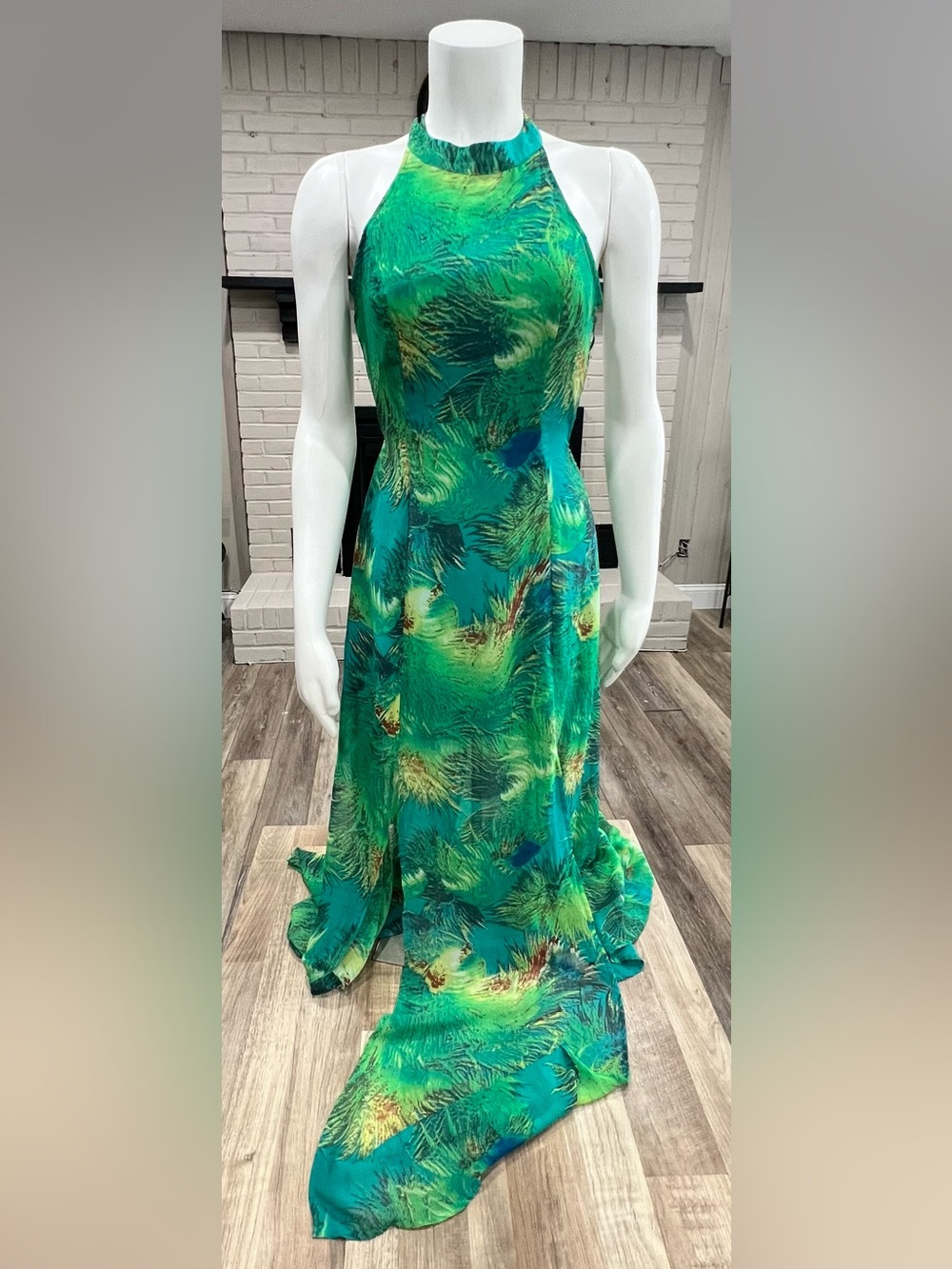 Lulu's Tropical Green Strapless Halter Gown - Picture 1 of 14